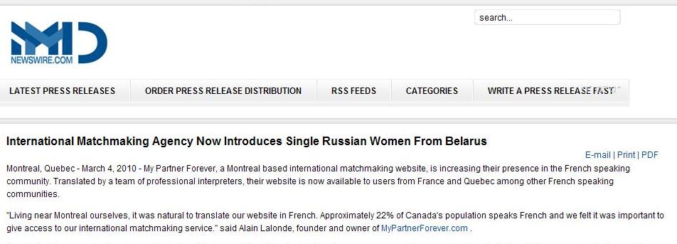 Matchmaking service and international dating website now translated in French